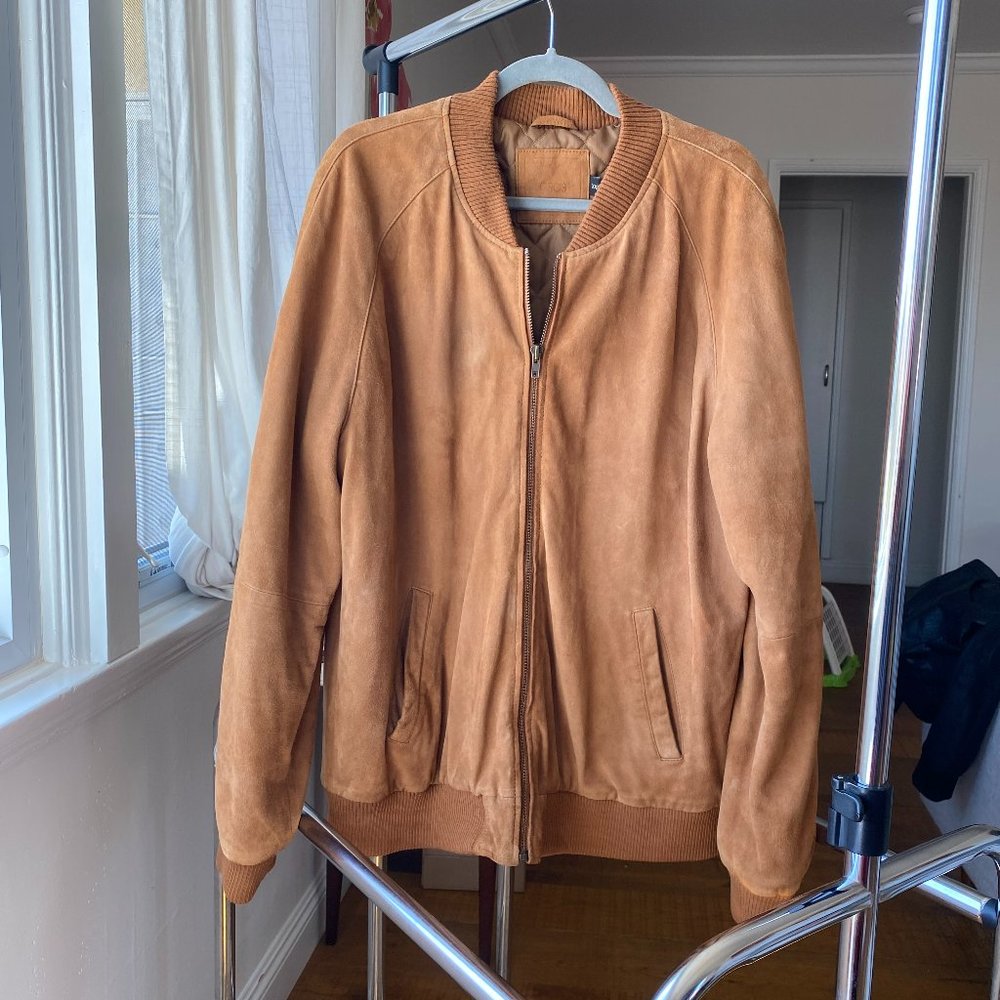 ASOS DESIGN Men's Suede Bomber Jacket in Tan